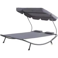 bain de soleil - outsunny - design contemporain - toit réglable - 2 oreillers - acier époxy - polyester gris