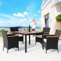 deuba | salon de jardin • ensemble 4+1 | noir, polyrotin | 4 chaises empilables + table avec plateau en bois d´acacia