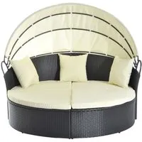 lit canapé de jardin modulable - outsunny - grand confort pare-soleil pliable - métal résine tressée