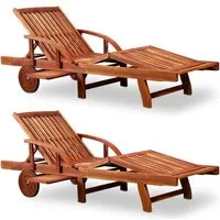 2x chaises longues tami sun en bois d'acacia 200cm - transat bain de soleil chaise de jardin extérieur terrasse balcon