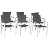 lot de 6 chaises de jardin en aluminium blanc et textilène gris - happy garden - contemporain - empilables