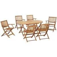 ensemble table à manger ovale et 6 chaises de jardin pliables en bois de peuplier pour 6 personnes - outsunny