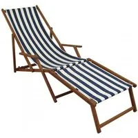 chaise longue pliante rayée bleue et blanche - erst-holz - modèle 10-317f - dossier réglable - avec repose-pieds