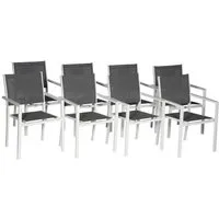 chaises de jardin - happy garden - lot de 8 - aluminium blanc et textilène gris - empilables et confortables