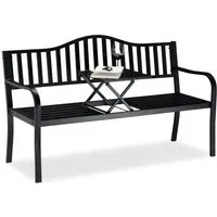 relaxdays banc de jardin table pliante, 3 places, banc extérieur balcon terrasse en métal, 90 x 150 x 57,5 cm, noir - 4052025261139