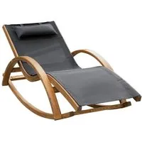 chaise longue à bascule en bois - outsunny - charge 120 kg - gris
