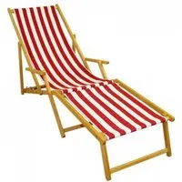 chaise longue - erst-holz - 10-314nf - bois naturel - rayures rouge et blanc - dossier réglable