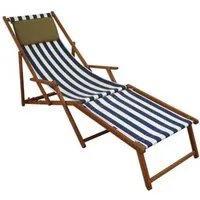 chaise longue - erst-holz - 10-317fkd - pliant - bleu et blanc - avec repose-pieds et oreiller