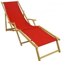 chaise longue de jardin pliante en bois naturel rouge - erst-holz - modèle 10-308nf - accoudoirs et repose-pieds