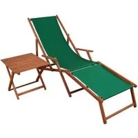 chaise longue de jardin pliante verte - erst-holz - modèle 10-304ft - accoudoirs, repose-pieds et table
