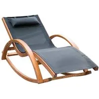 chaise longue à bascule en bois - outsunny - noir - charge max. 120kg
