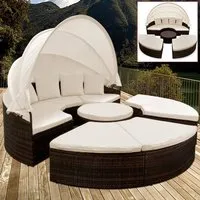 deuba | canapé • ensemble ovale en polyrotin brun/noir avec coussins • 230 cm avec pare-soleil | bain de soleil, lounge