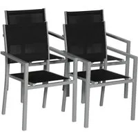 lot de 4 chaises de jardin en textilène et aluminium - happy garden - gris/noir - empilables