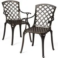 costway lot de 2 chaises de salle à manger polyvalentes en fonte d'aluminium dossier/assise ajourés avec accoudoirs supporté 110 kg