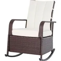 rocking chair fauteuil à bascule grand confort style cosy coussins assise dossier déperlant crème résine tressée imitation rotin