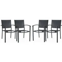 lot de 4 fauteuils de jardin anthracite empilables aluminium et textilène p56xl57xh85cm