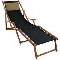 chaise longue de jardin pliante noire - erst-holz - modèle 10-305fkd - accoudoirs - oreiller - repose-pieds