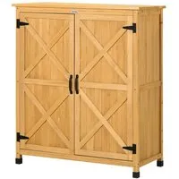 outsunny armoire de jardin en bois remise pour outils sur pieds avec 2 portes 2 étagères - 93,5 x 45 x 112 cm jaune