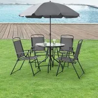 salon de jardin milagro de 4 places avec parasol verre noir gris foncé