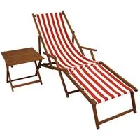 chaise longue pliante rayée rouge et blanc - erst-holz - modèle 10-314ft - dossier réglable - table d'appoint