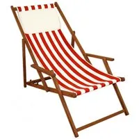 chaise longue - erst-holz - 10-314kh - pliant - rayures rouge et blanc - accoudoirs et oreiller