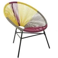 beliani - fauteuil spaghetti en rotin jaune et rose pour intérieur et extérieur acapulco