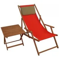 chaise longue de jardin rouge, bain de soleil pliant avec petite table et oreiller 10-308tkd