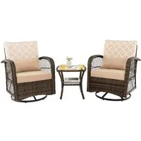 costway salon de jardin extérieur 3pcs - 2 en fauteuils à bascule pivotant à 360° rotin pe, cadre métal our terrasse, balcon