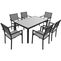 ensemble table et chaises de jardin bergamo en textilène gris pour 6 personnes - happy garden