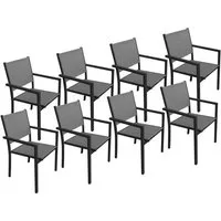 lot de 8 chaises en aluminium anthracite/textilène gris