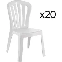 lot de 20 chaises de jardin empilables en résine coloris blanc - longueur 52 x profondeur 52 x hauteur 88 cm