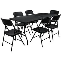 ensemble de meubles de jardin table de 180cm 6 chaises pliable aspect rotin noir