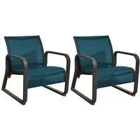 fauteuil lounge de jardin en aluminium quenza ii - proloisirs - lot de 2 - graphite et bleu