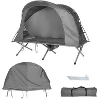 costway tente de camping 1 personne surélevée matelas auto-gonflant double toit étanche en tissu anti-uv,fenêtre et porte gris