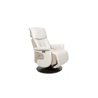 fauteuil relaxation en cuir et tissu indiana coloris ivoire/beige, pieds coloris noir