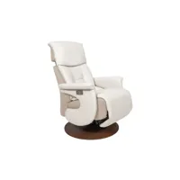 fauteuil de relaxation en cuir et microfibre indiana coloris ivoire/ beige