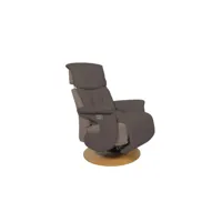 fauteuil relaxation en cuir et tissu indiana coloris marron/marron foncé, pieds coloris naturel