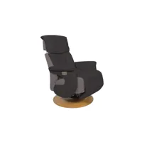 fauteuil relaxation en cuir et tissu indiana coloris noir/gris foncé, pieds coloris naturel
