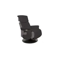 fauteuil relaxation en cuir et tissu indiana coloris noir/gris foncé, pieds coloris noir