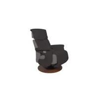 fauteuil relaxation en cuir et tissu indiana coloris noir/gris foncé, pieds coloris marron