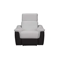 fauteuil relaxation en cuir/tissu milton coloris blanc/anthracite