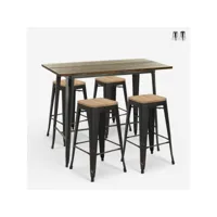 table 120x60 noir vintage + 4 tabourets de bar style tolix fordville ahd amazing home design