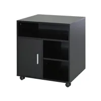 homcom support d'imprimante organiseur bureau caisson placard porte 3 niches + grand plateau panneaux particules noir