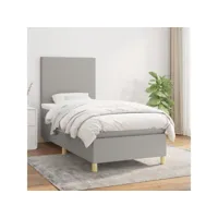 lit à sommier tapissier avec matelas gris clair 100x200cm tissu