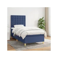 lit à sommier tapissier avec matelas bleu 80x200 cm tissu