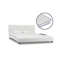 lit adulte contemporain  lit avec matelas à mémoire de forme blanc similicuir 140x200 cm