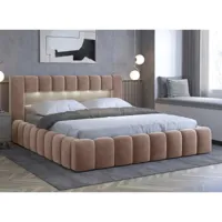 lit design avec coffre tapissé velours luto-couleur beige-couchage 180x200 cm