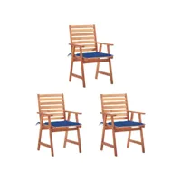 chaises à dîner d'extérieur 3 pcs avec coussins acacia massif 32