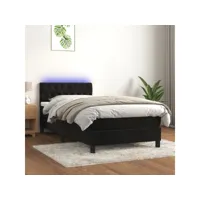 clicnbuy - lits & cadres de lit - sommier tapissier avec matelas et led noir 90x200 cm velours