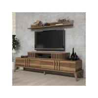 meuble tv avec étagère murale chanez bois foncé